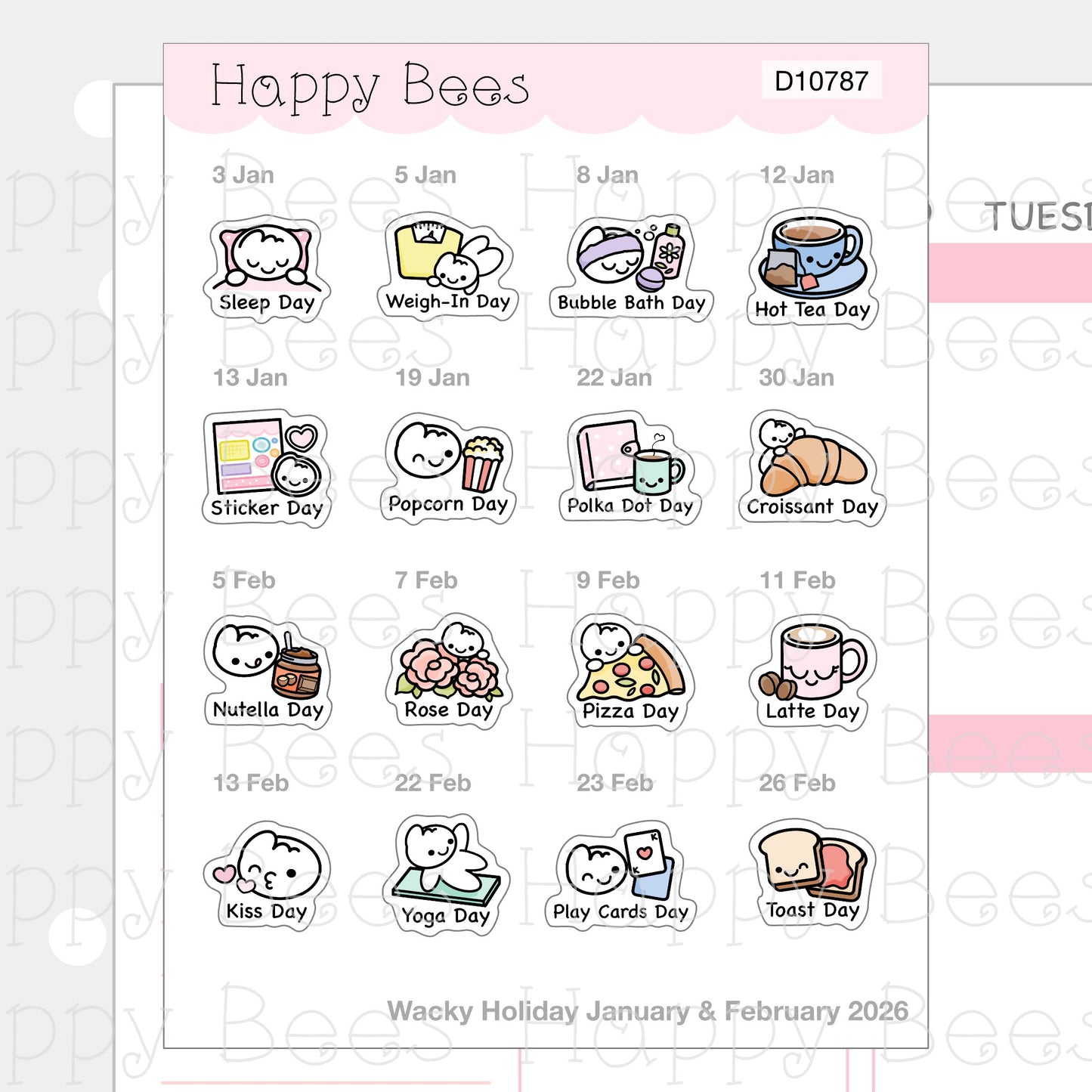 Wacky Holiday Doodles / January to June 2026 - Cute Journal Planner Stickers D10787-789