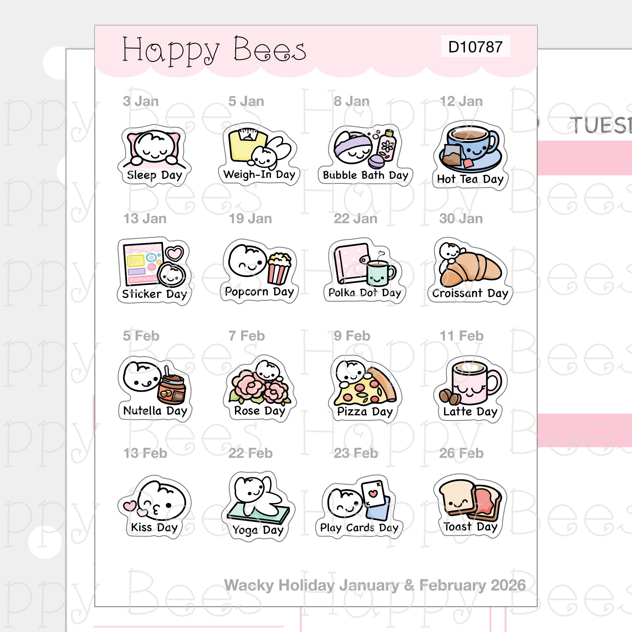 Wacky Holiday Doodles / January to June 2026 - Cute Journal Planner Stickers D10787-789