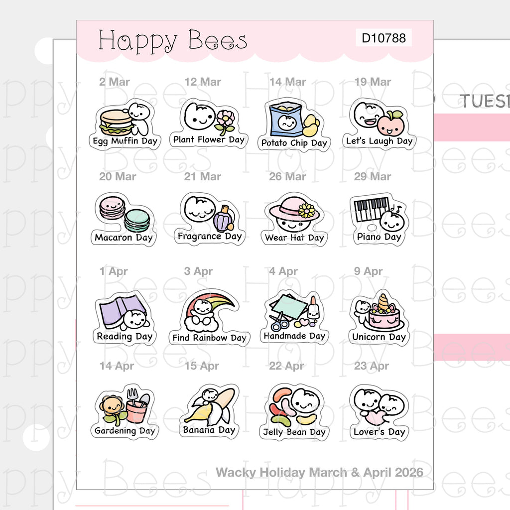 Wacky Holiday Doodles / January to June 2026 - Cute Journal Planner Stickers D10787-789