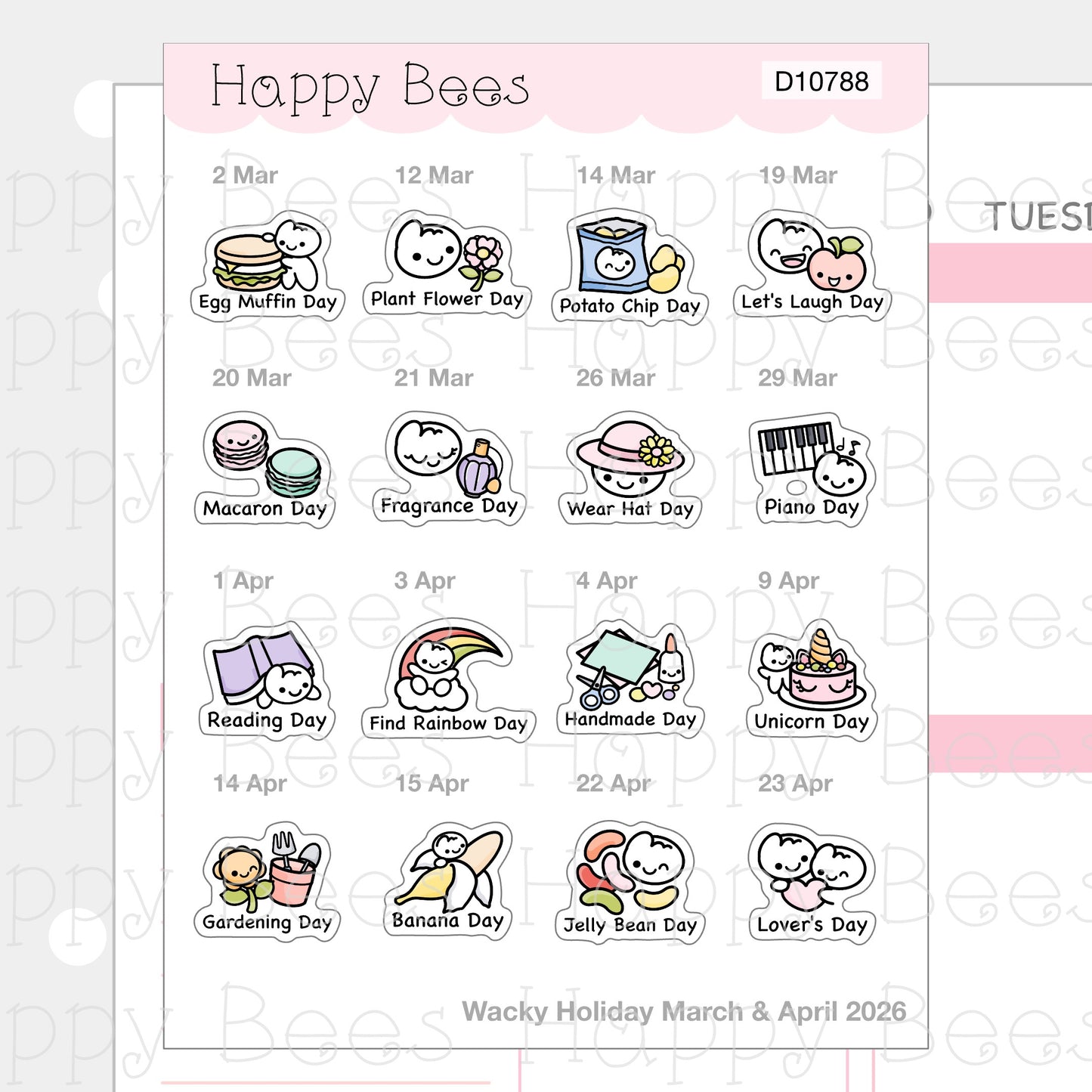 Wacky Holiday Doodles / January to June 2026 - Cute Journal Planner Stickers D10787-789