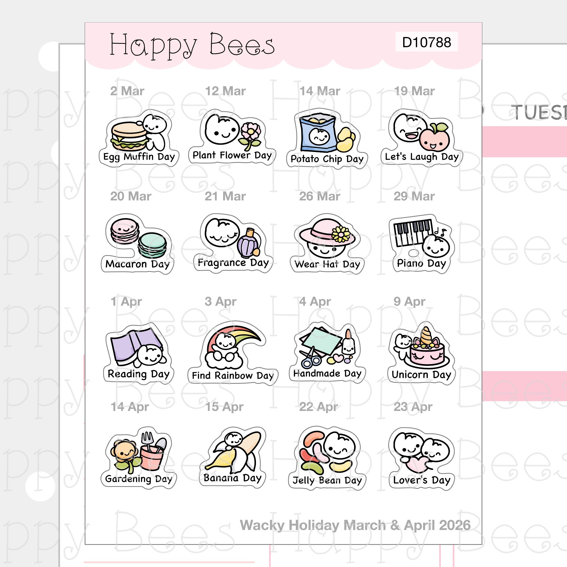 Wacky Holiday Doodles / January to June 2026 - Cute Journal Planner Stickers D10787-789