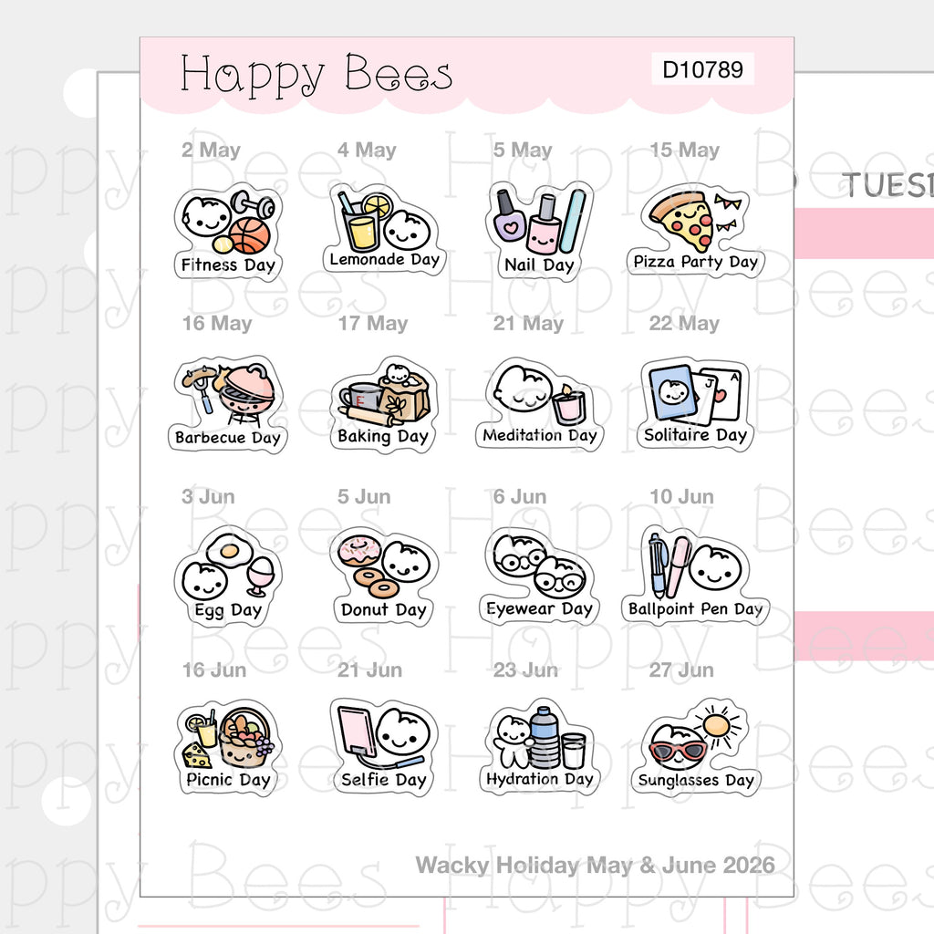 Wacky Holiday Doodles / January to June 2026 - Cute Journal Planner Stickers D10787-789