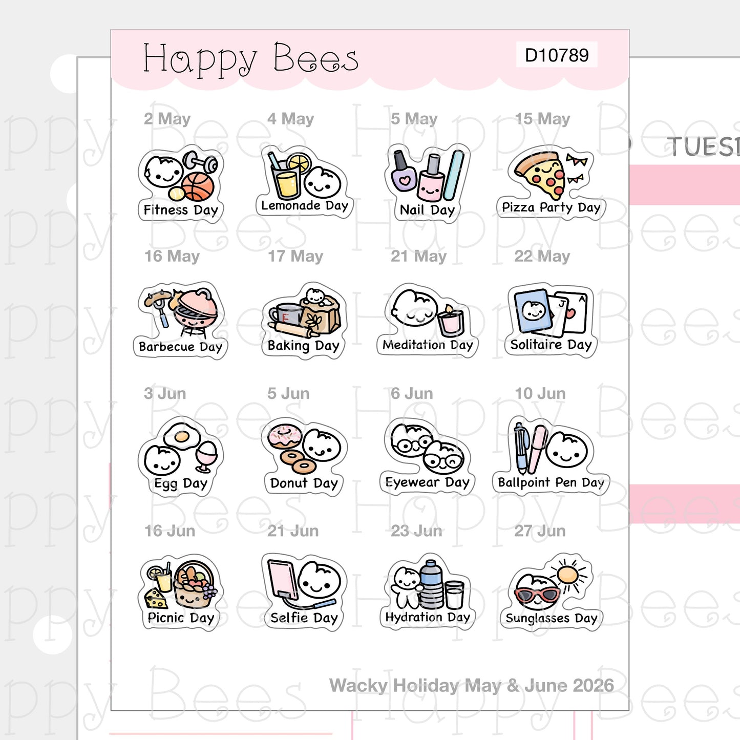 Wacky Holiday Doodles / January to June 2026 - Cute Journal Planner Stickers D10787-789