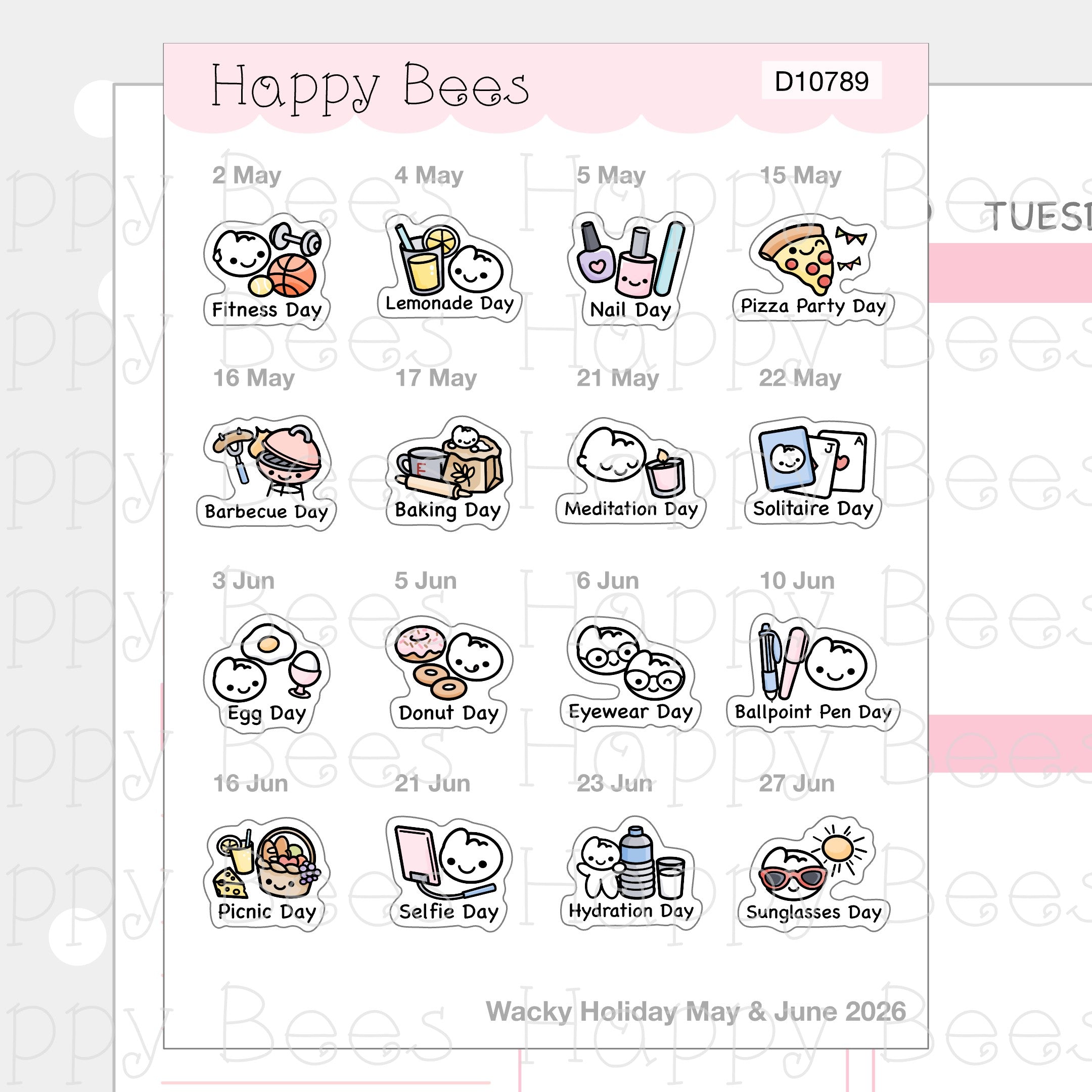 Wacky Holiday Doodles / January to June 2026 - Cute Journal Planner Stickers D10787-789