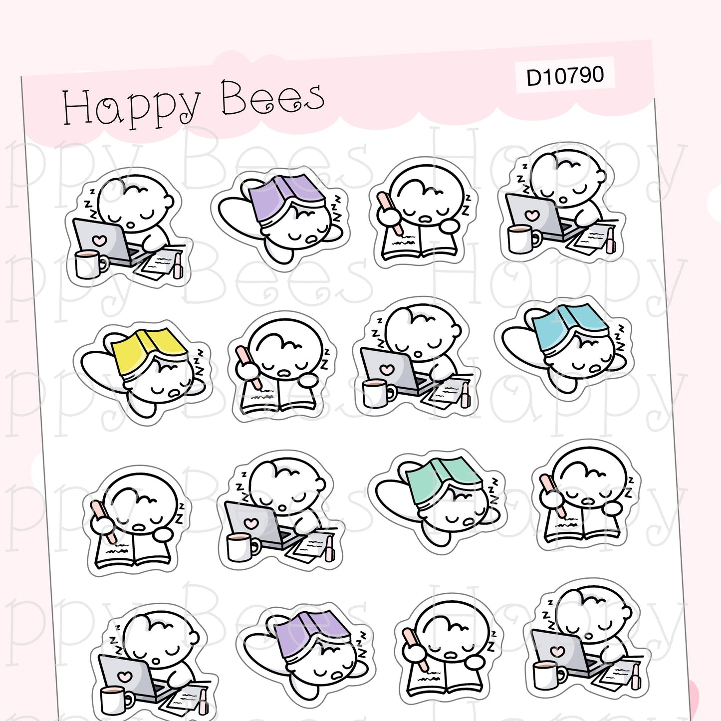 Sleepy Doodles - Cute Self Care Tired Planner Stickers D10790