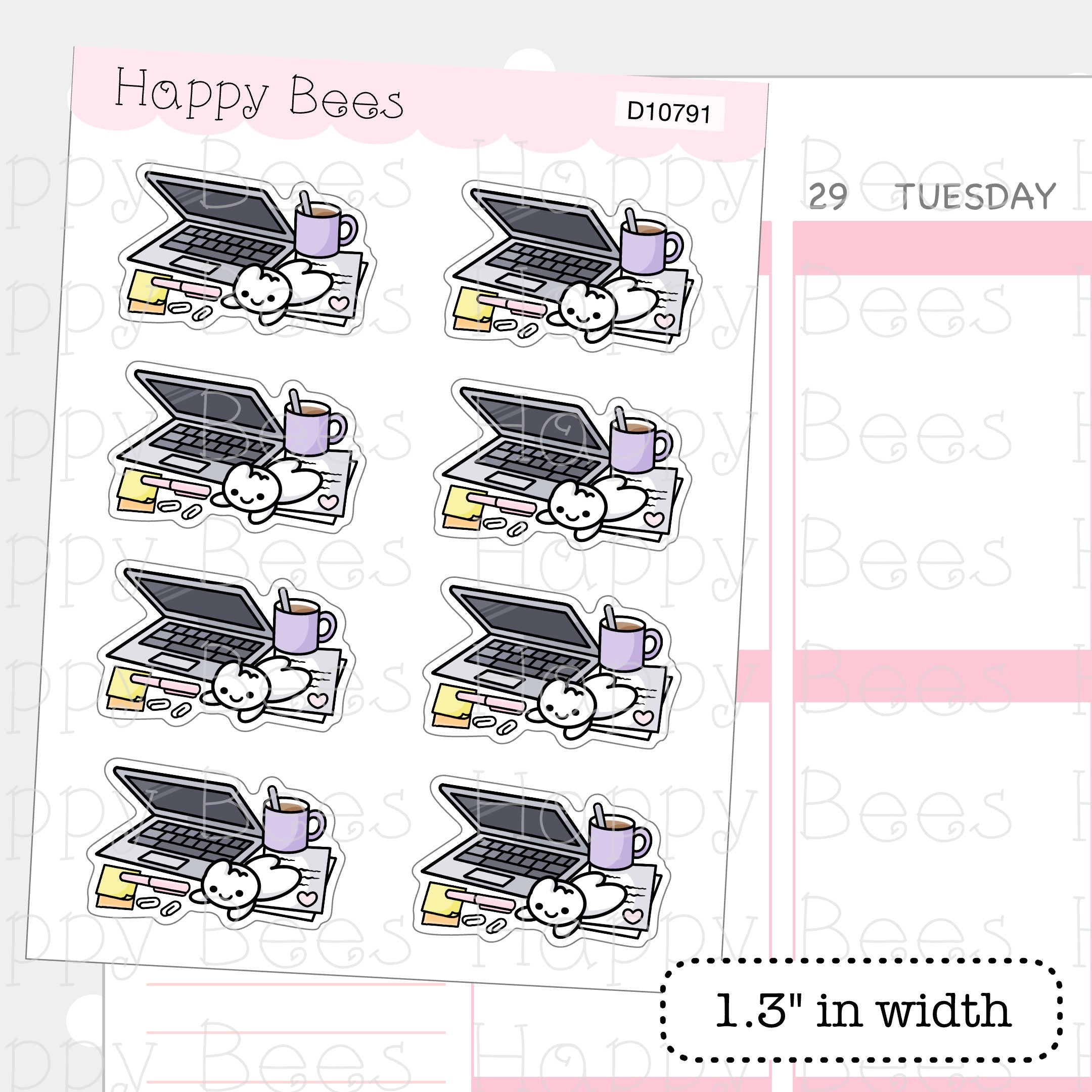 Work Desk Doodles - Cute Hobonichi Cousin Planner Stickers D10791