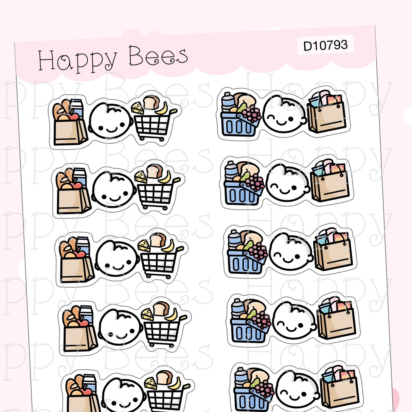 Grocery Shopping Dividers- Cute Chores Household Hobonichi Cousin Planner Stickers D10793
