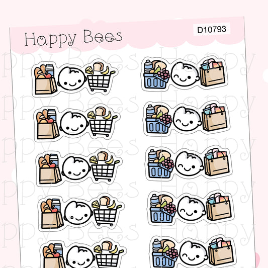 Grocery Shopping Dividers- Cute Chores Household Hobonichi Cousin Planner Stickers D10793