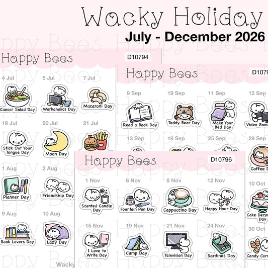 Wacky Holiday Doodles / July to December 2026 - Cute Journal Planner Stickers D10794-796