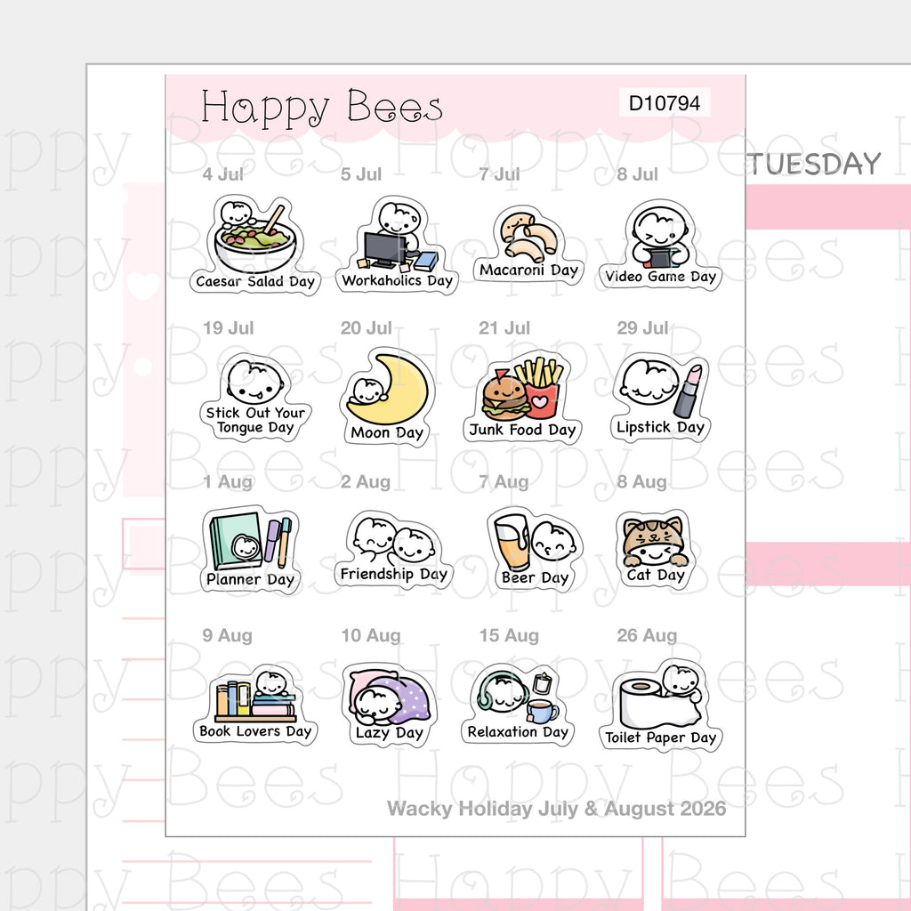 Wacky Holiday Doodles / July to December 2026 - Cute Journal Planner Stickers D10794-796