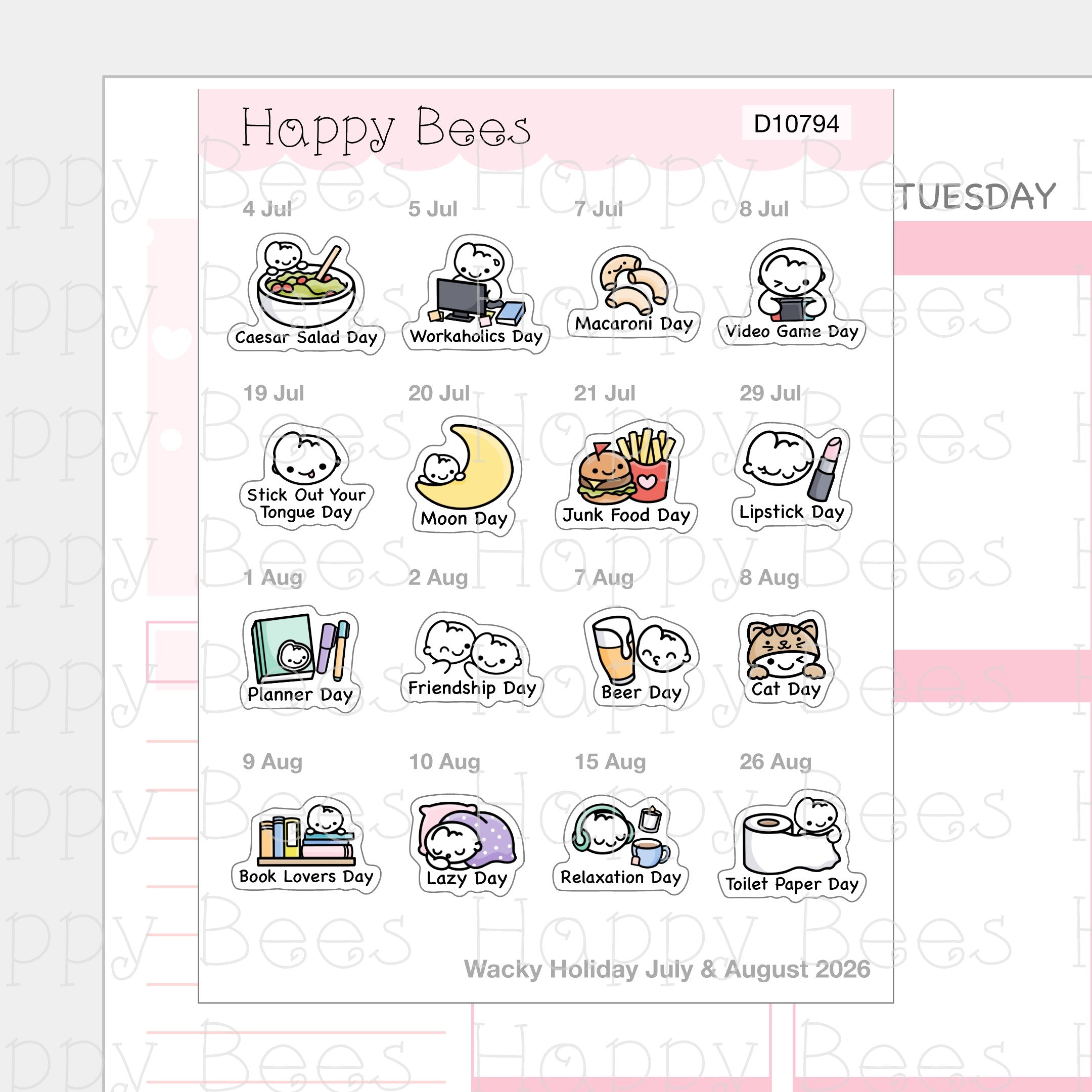 Wacky Holiday Doodles / July to December 2026 - Cute Journal Planner Stickers D10794-796