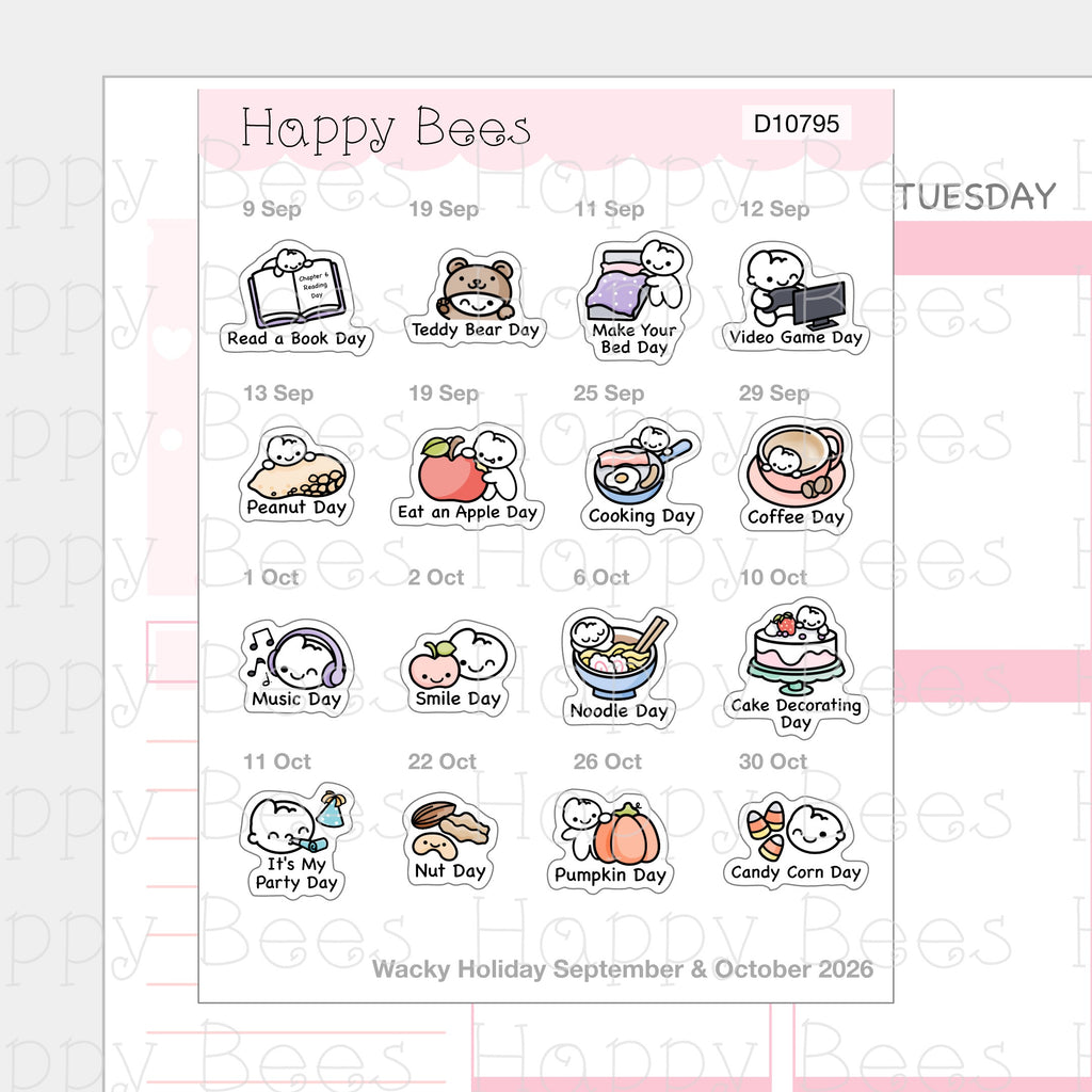 Wacky Holiday Doodles / July to December 2026 - Cute Journal Planner Stickers D10794-796