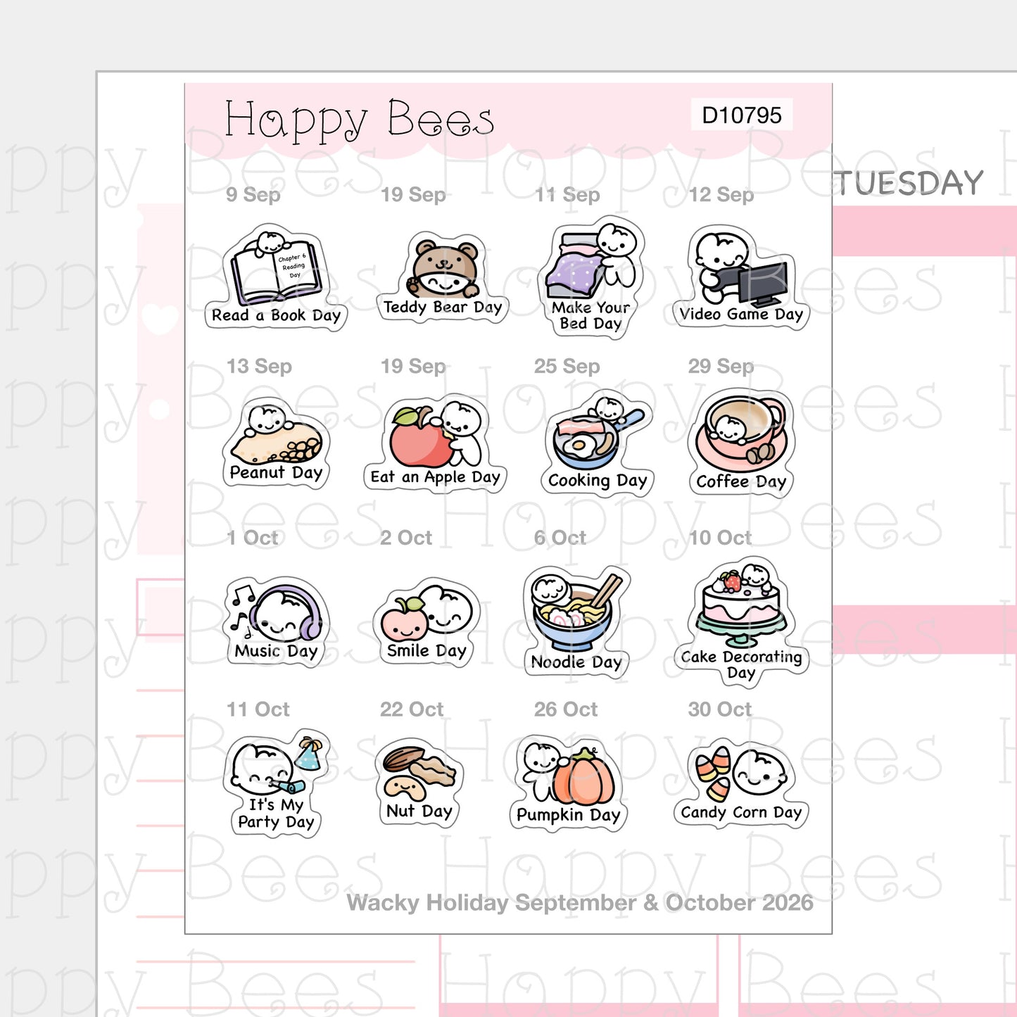 Wacky Holiday Doodles / July to December 2026 - Cute Journal Planner Stickers D10794-796