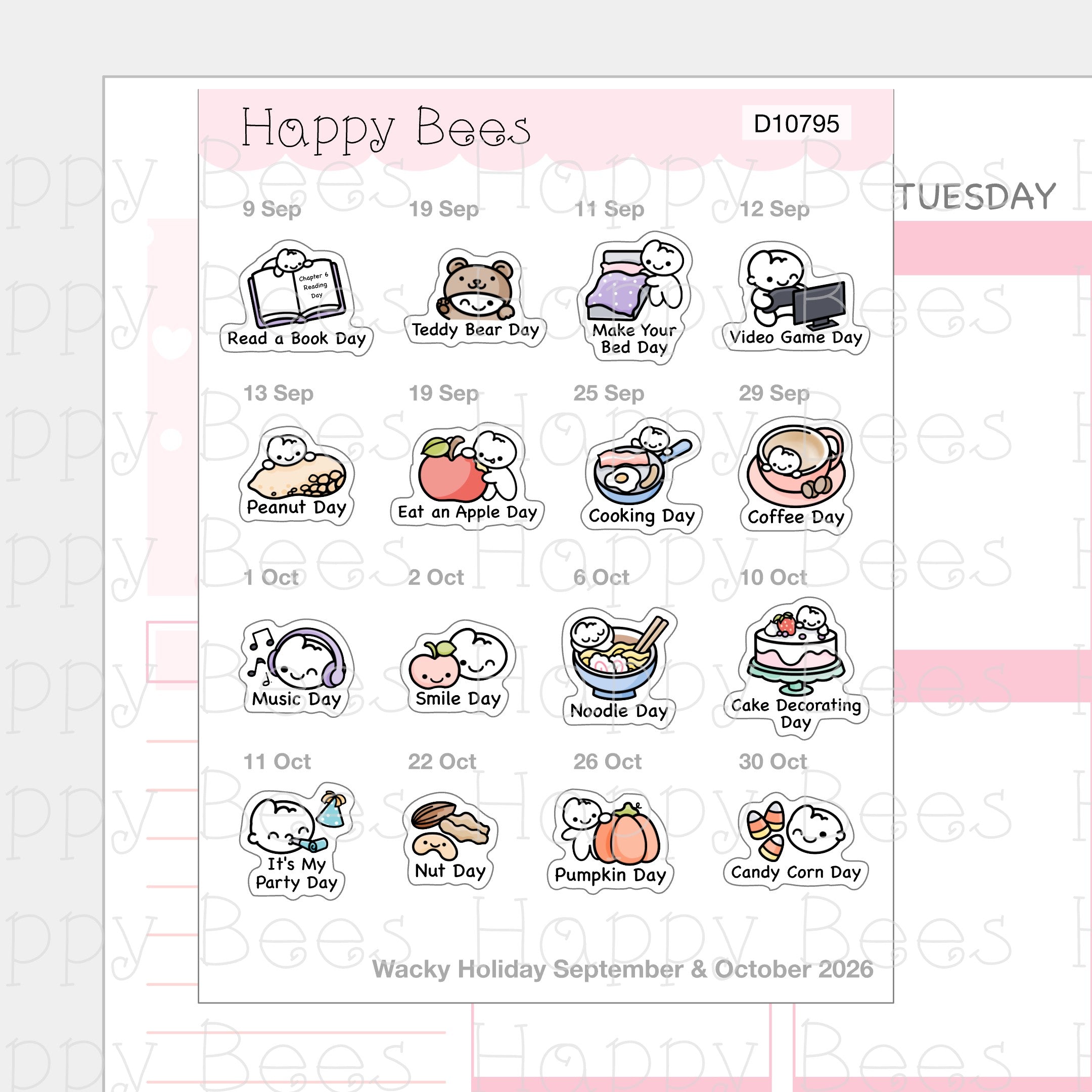 Wacky Holiday Doodles / July to December 2026 - Cute Journal Planner Stickers D10794-796