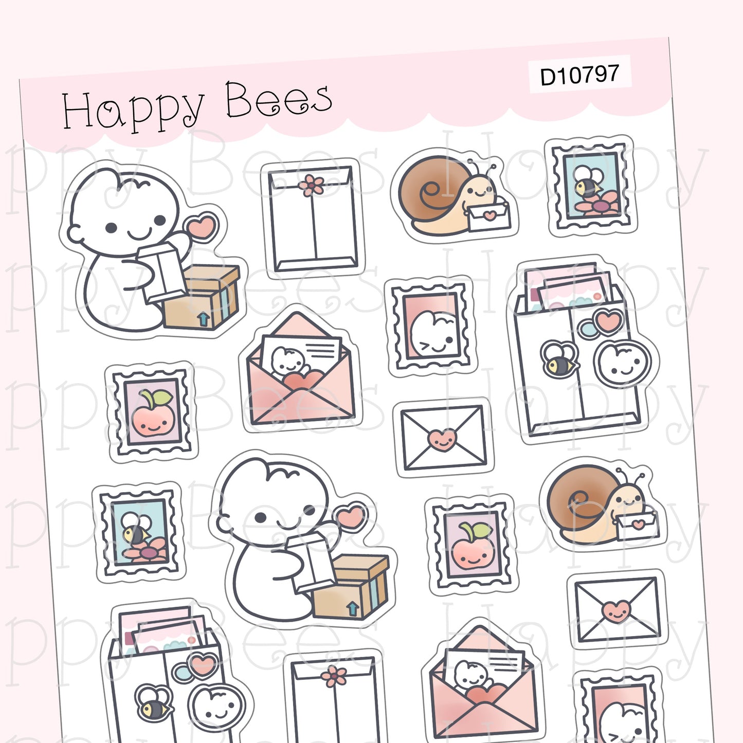 Happy Mail Deco Sheet - Cute Doodles Journal Planner Stickers D10797