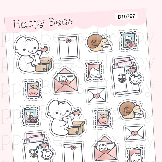 Happy Mail Deco Sheet - Cute Doodles Journal Planner Stickers D10797