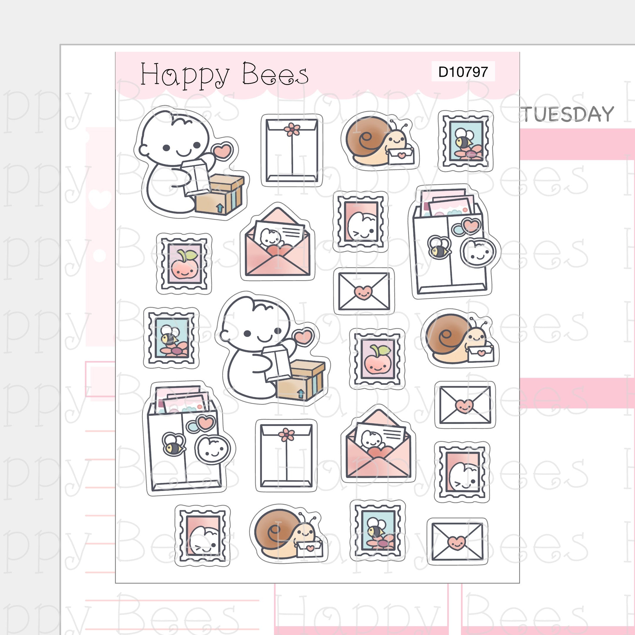 Happy Mail Deco Sheet - Cute Doodles Journal Planner Stickers D10797