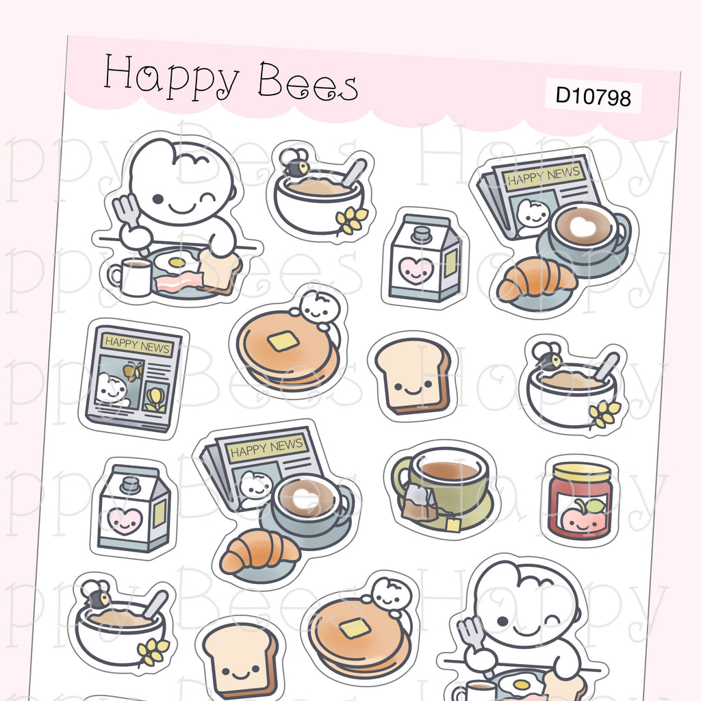 Breakfast Deco Sheet - Cute Doodles Journal Planner Stickers D10798