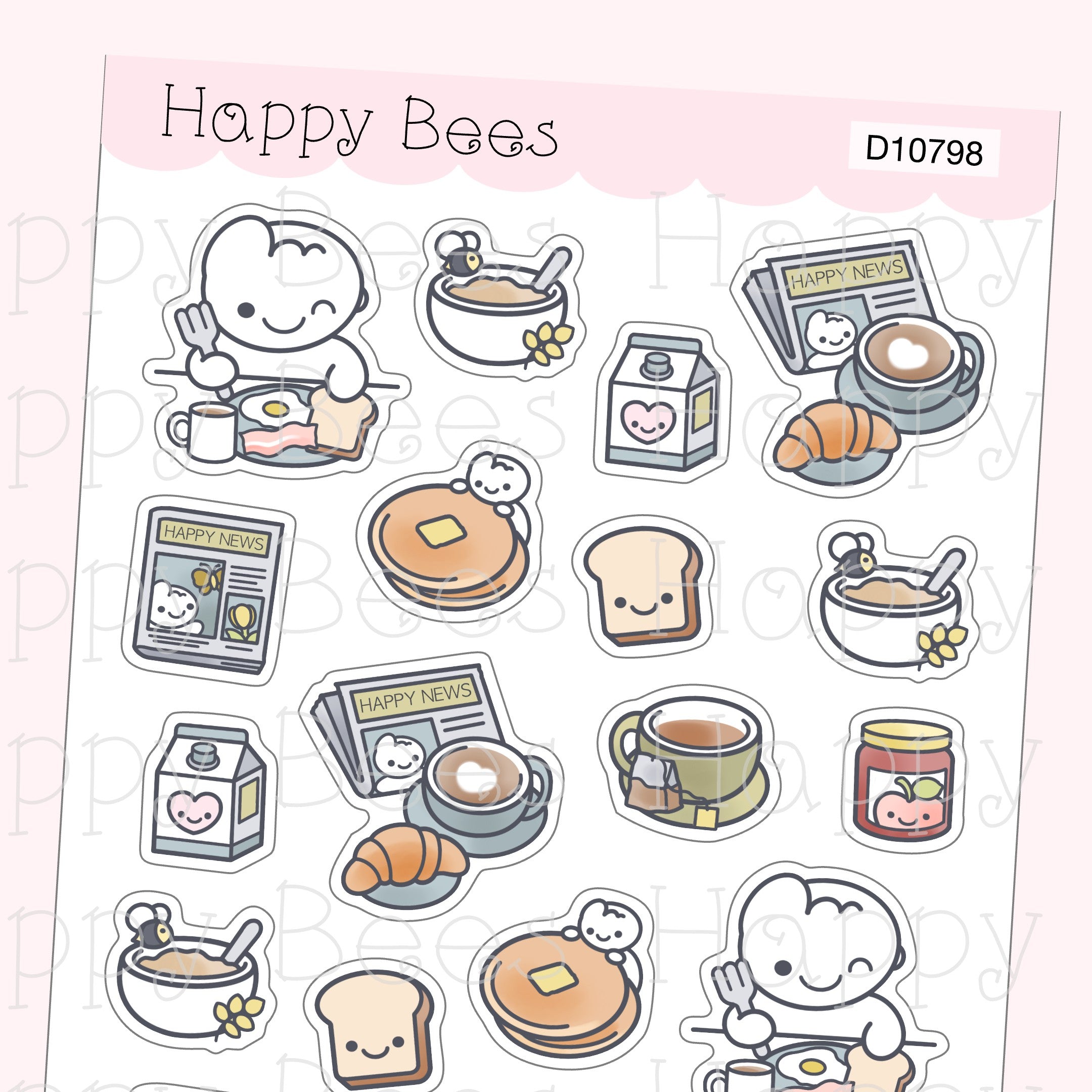 Breakfast Deco Sheet - Cute Doodles Journal Planner Stickers D10798