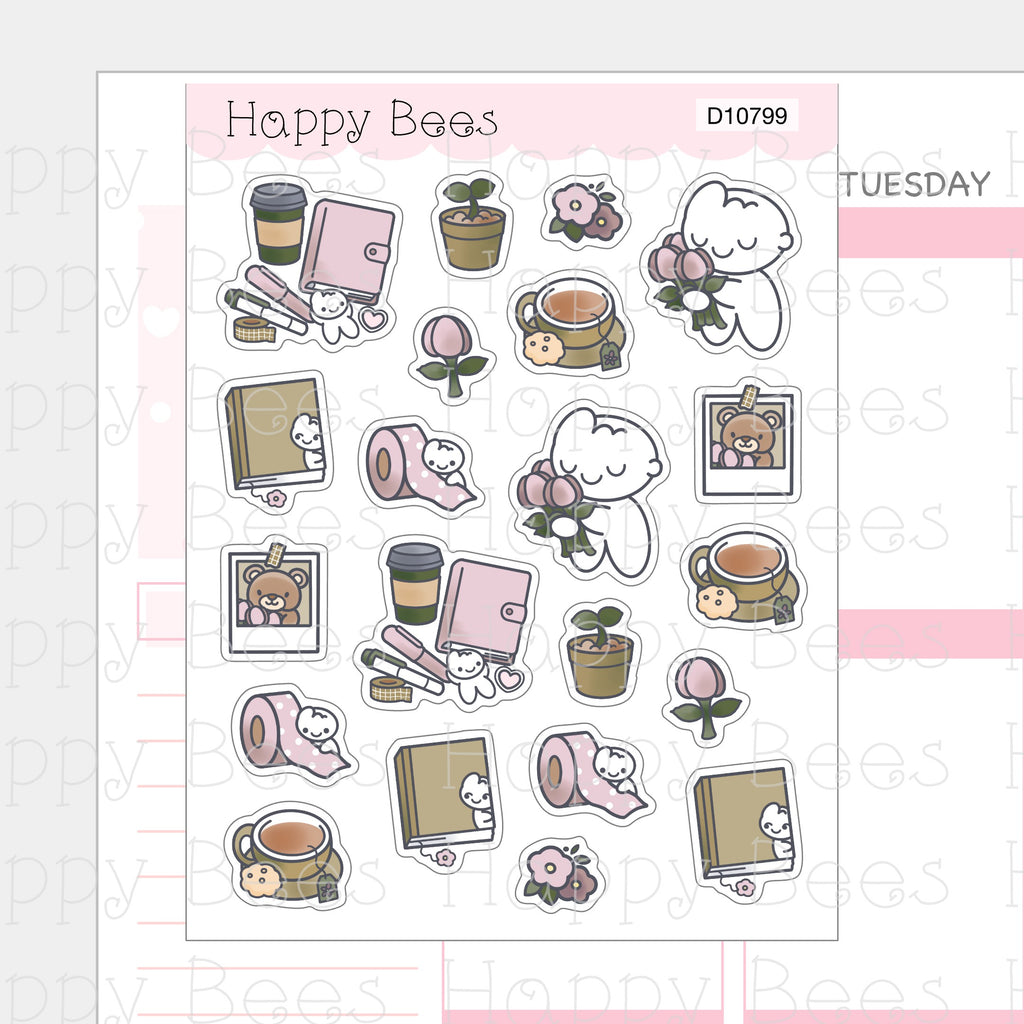 Hello Spring Deco Sheet - Cute Doodles Journal Planner Stickers D10799