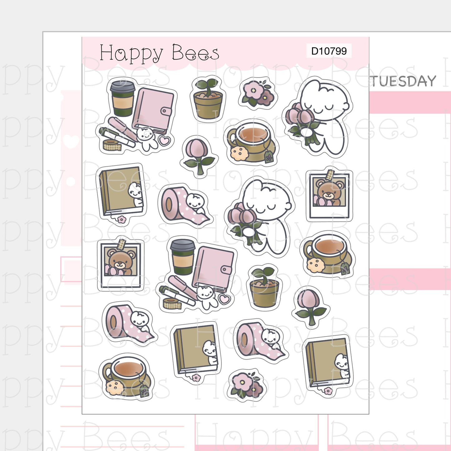 Hello Spring Deco Sheet - Cute Doodles Journal Planner Stickers D10799