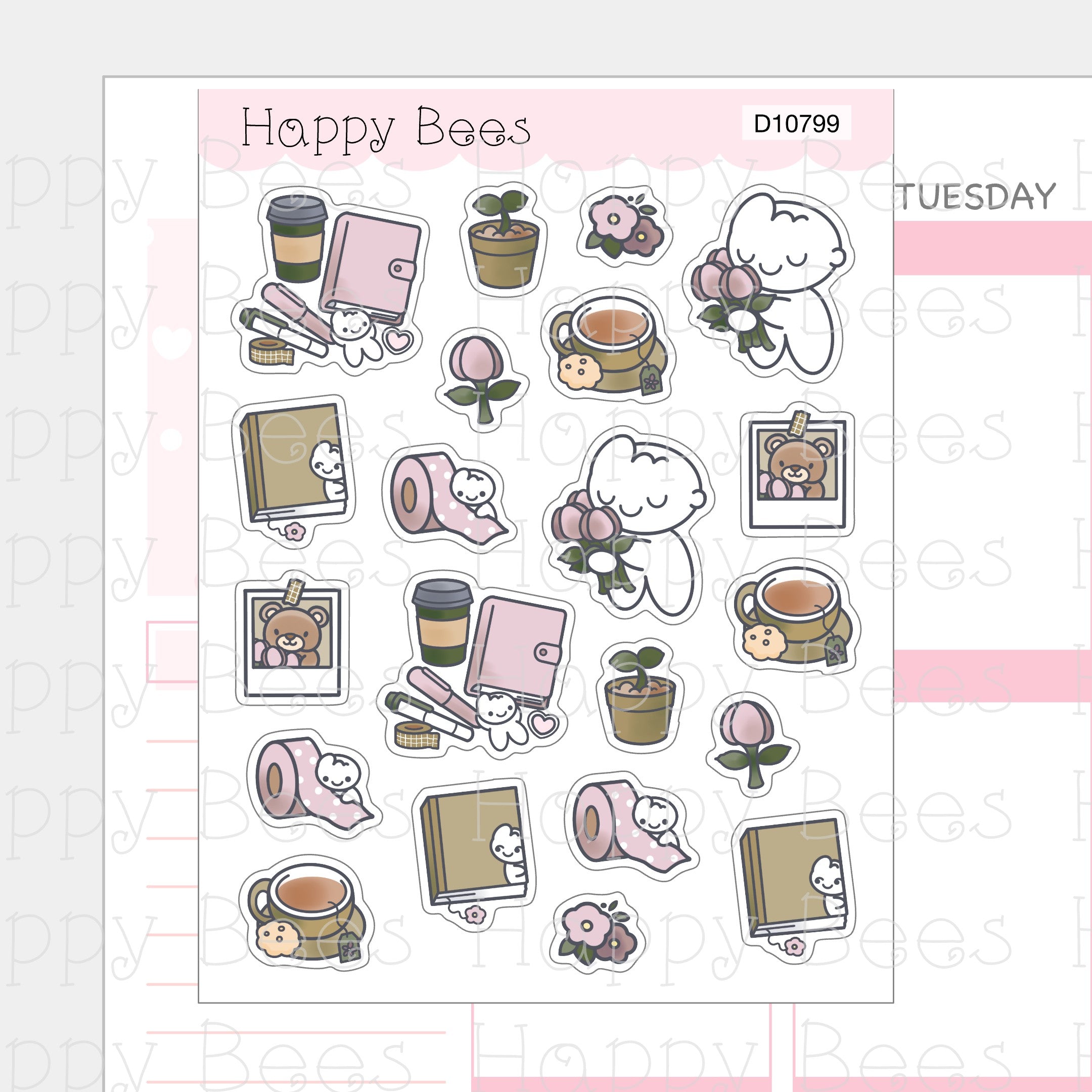 Hello Spring Deco Sheet - Cute Doodles Journal Planner Stickers D10799