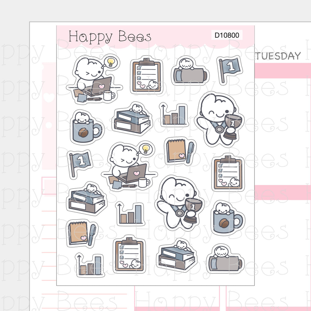 Workaholic Deco Sheet - Cute Doodles Journal Planner Stickers D10800