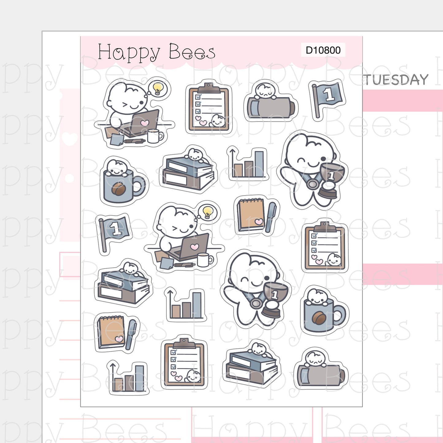 Workaholic Deco Sheet - Cute Doodles Journal Planner Stickers D10800