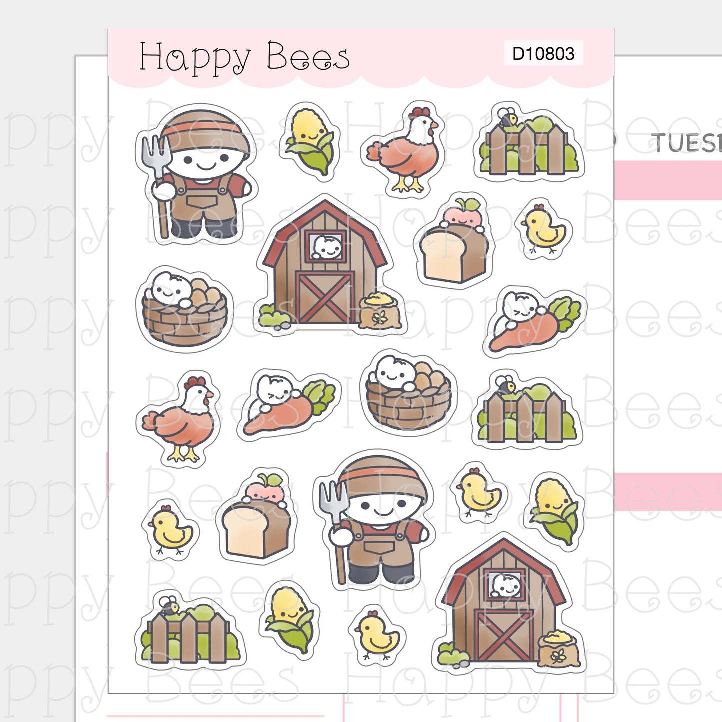 Farm Deco Sheet - Cute Doodles Journal Planner Stickers D10803