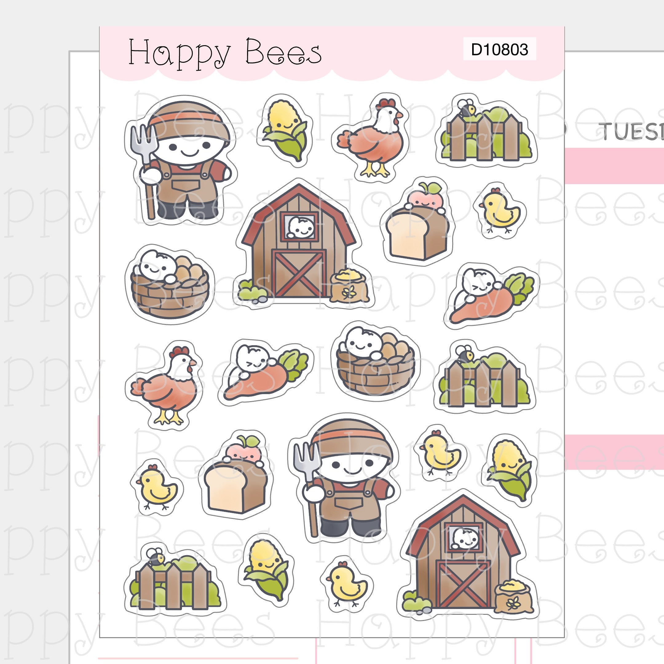 Farm Deco Sheet - Cute Doodles Journal Planner Stickers D10803