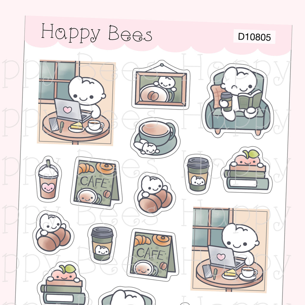 Fall Cafe Deco Sheet - Cute Doodles Journal Planner Stickers D10805