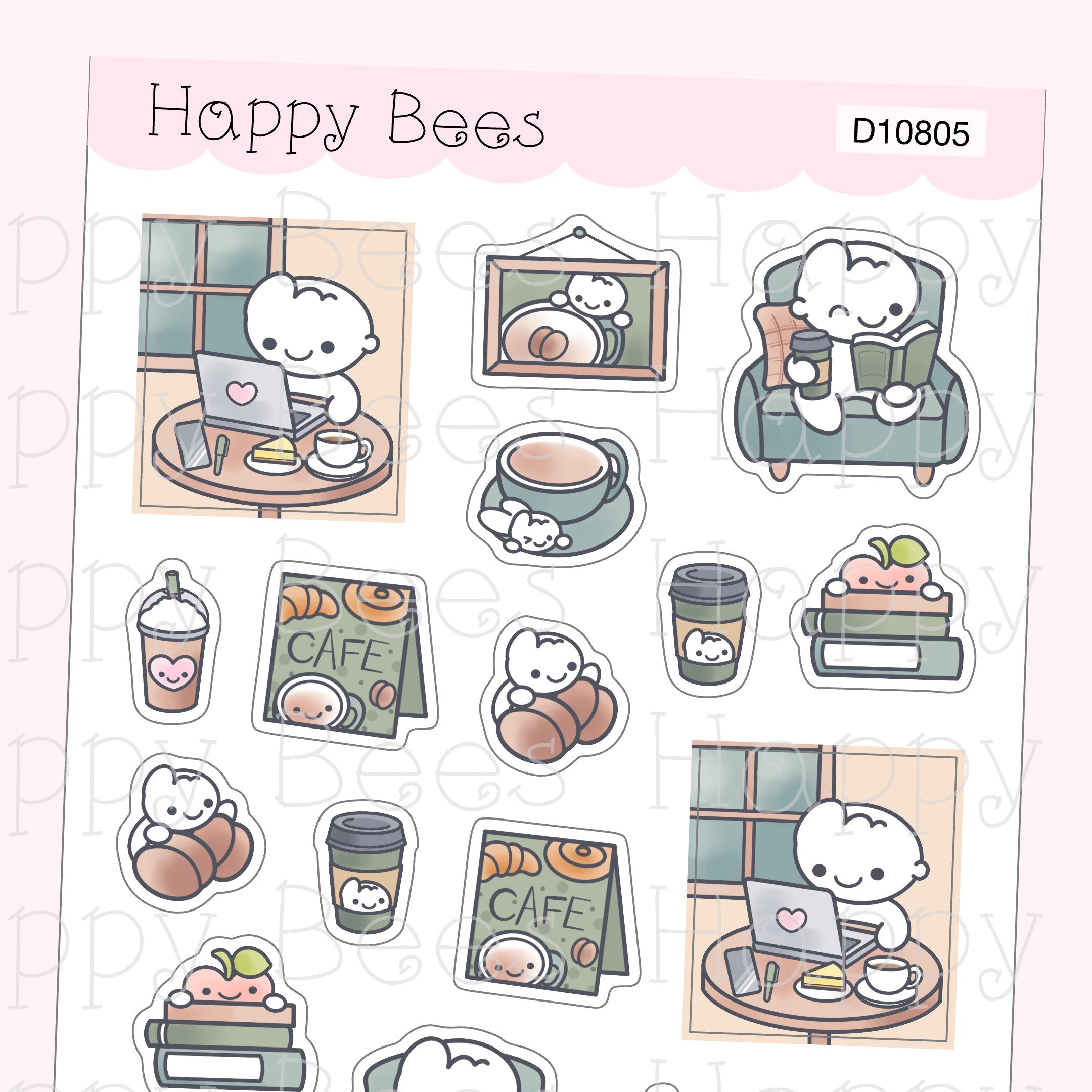 Fall Cafe Deco Sheet - Cute Doodles Journal Planner Stickers D10805