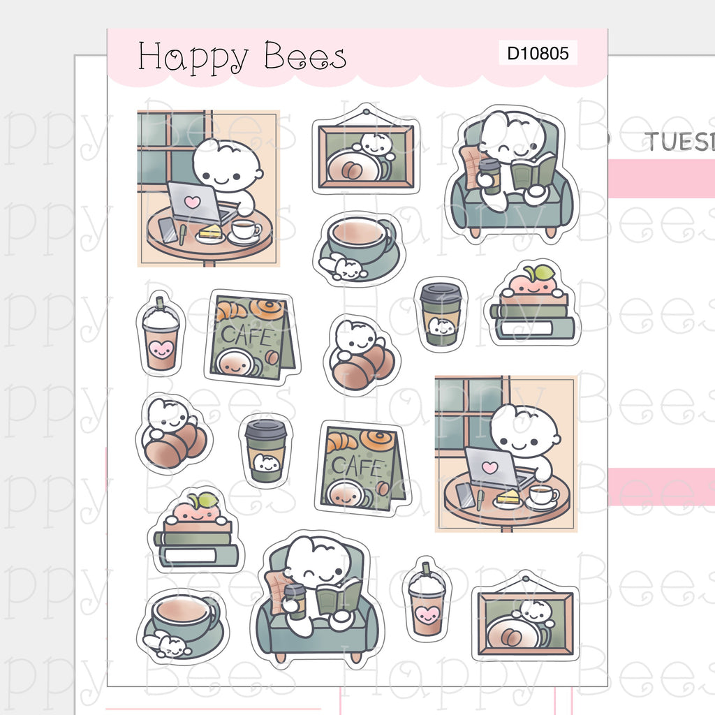 Fall Cafe Deco Sheet - Cute Doodles Journal Planner Stickers D10805