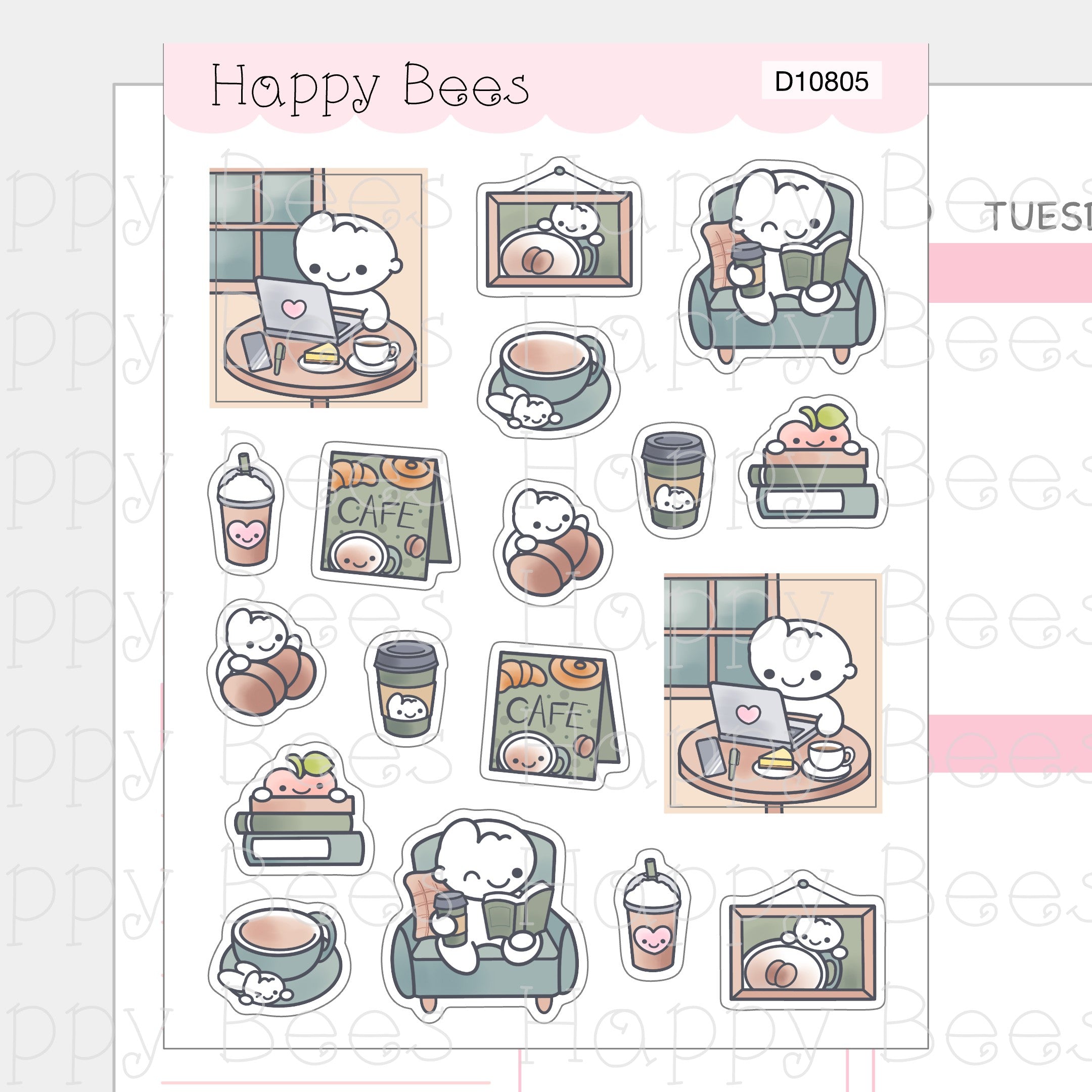 Fall Cafe Deco Sheet - Cute Doodles Journal Planner Stickers D10805