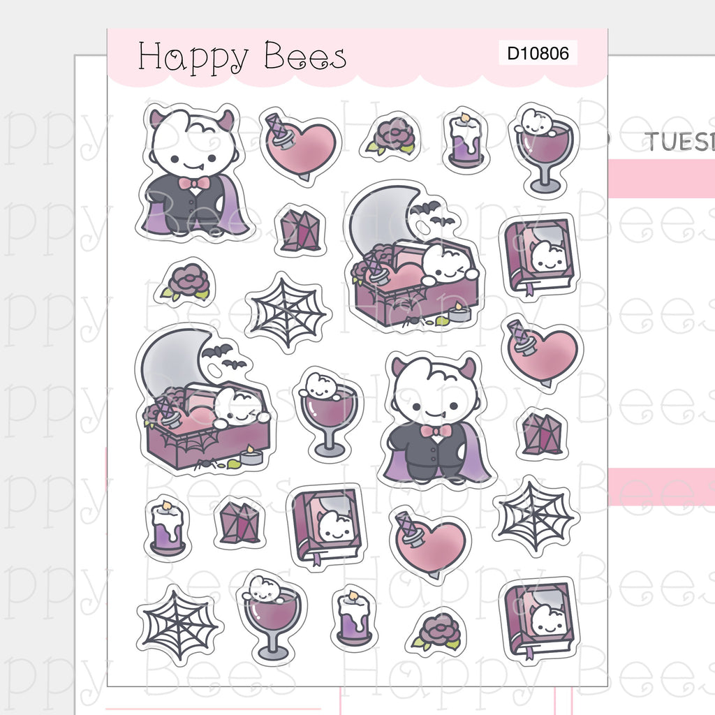 Vampire Deco Sheet - Cute Doodles Journal Planner Stickers D10806