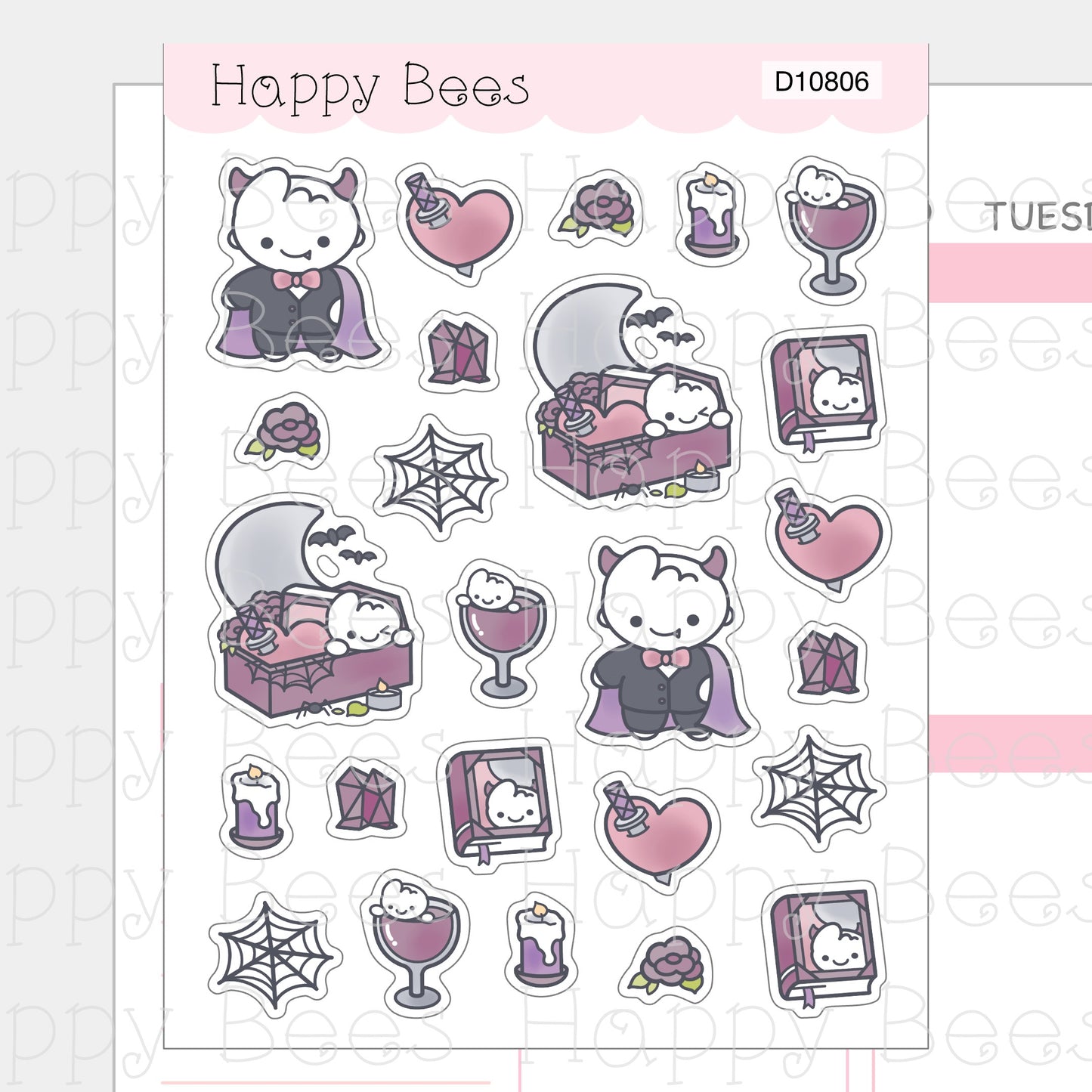 Vampire Deco Sheet - Cute Doodles Journal Planner Stickers D10806