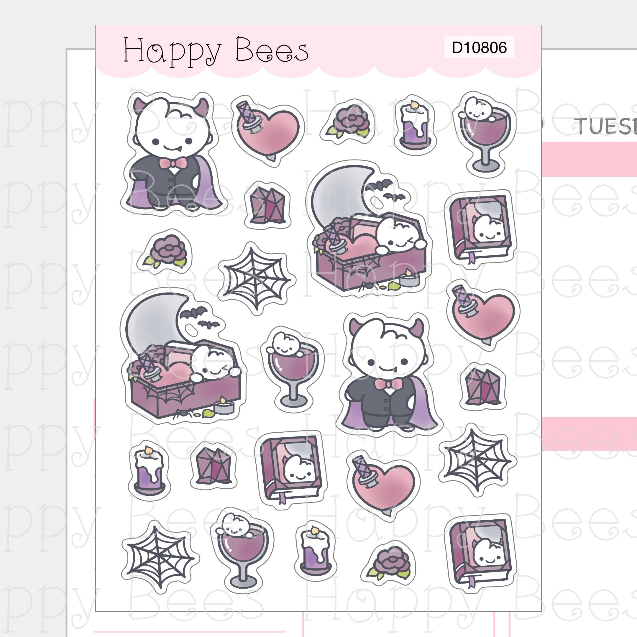 Vampire Deco Sheet - Cute Doodles Journal Planner Stickers D10806