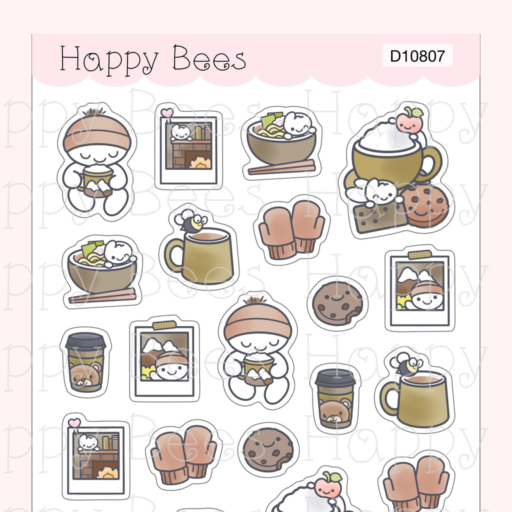 Cozy Winter Deco Sheet - Cute Doodles Journal Planner Stickers D10807