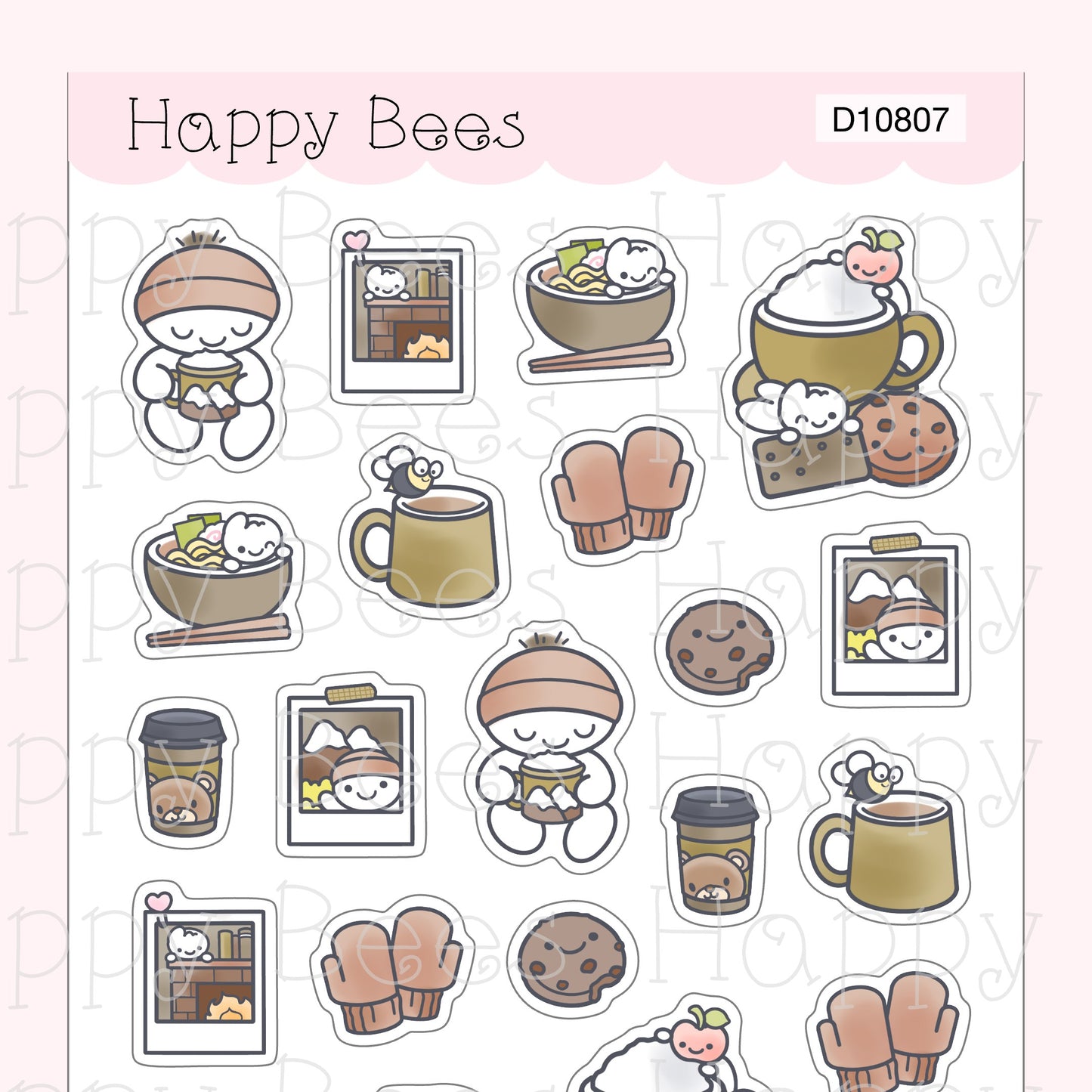 Cozy Winter Deco Sheet - Cute Doodles Journal Planner Stickers D10807