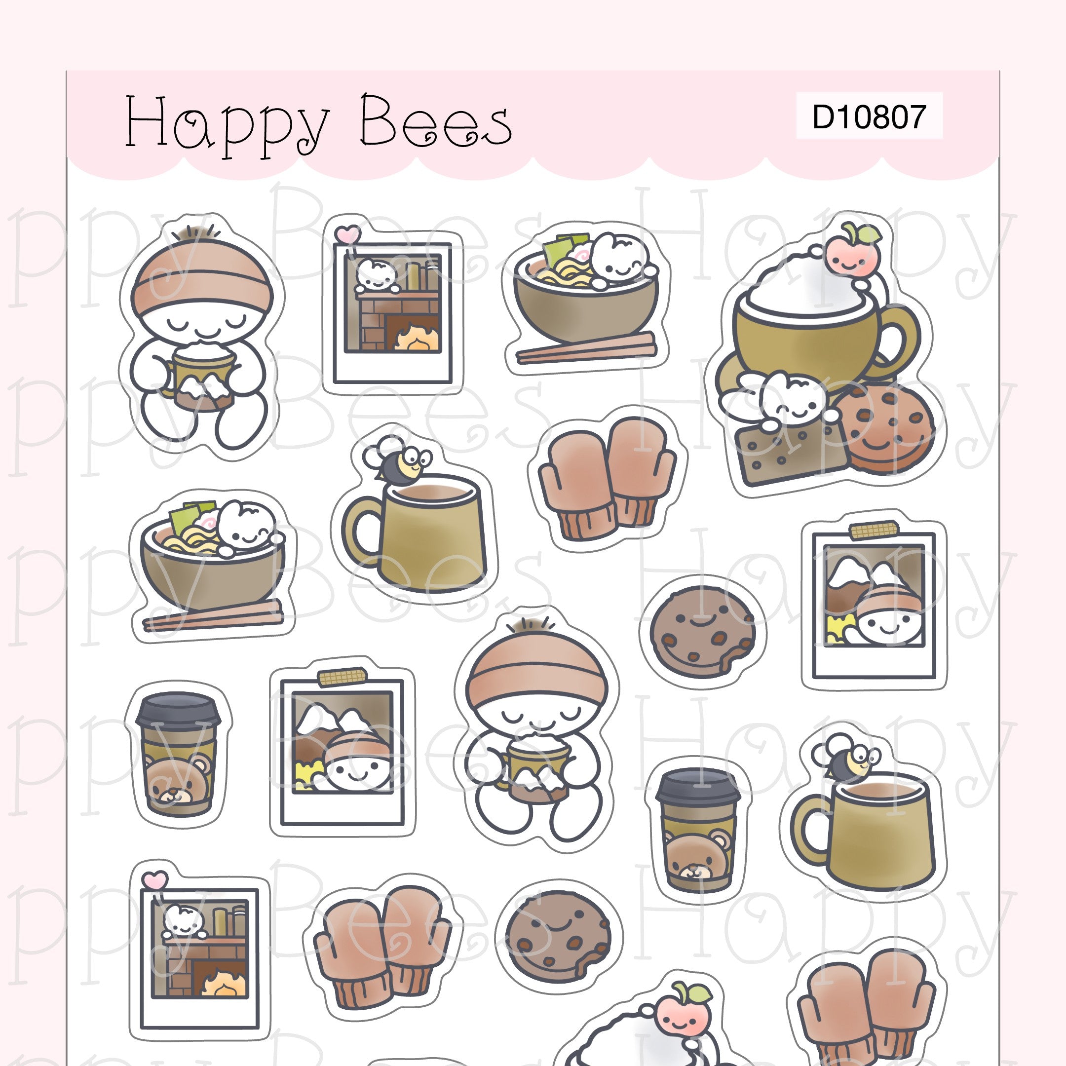 Cozy Winter Deco Sheet - Cute Doodles Journal Planner Stickers D10807
