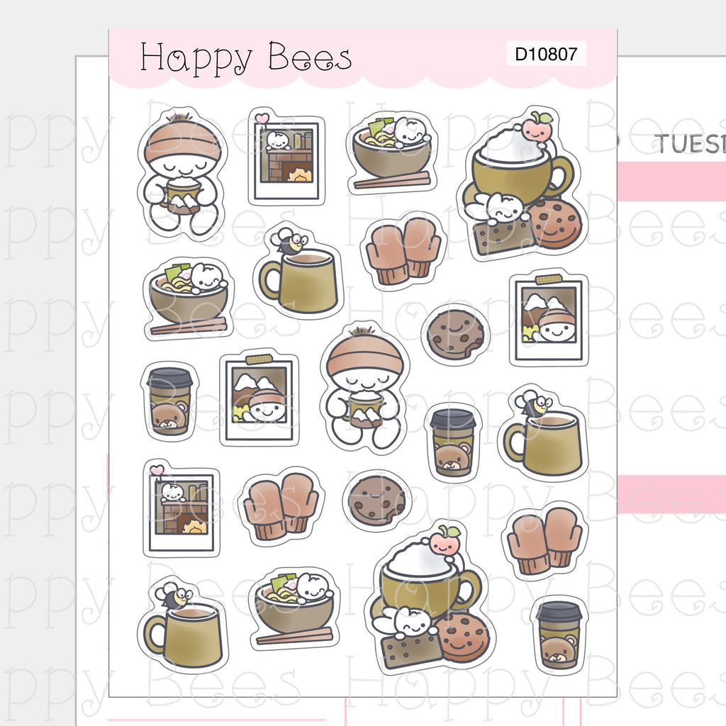 Cozy Winter Deco Sheet - Cute Doodles Journal Planner Stickers D10807