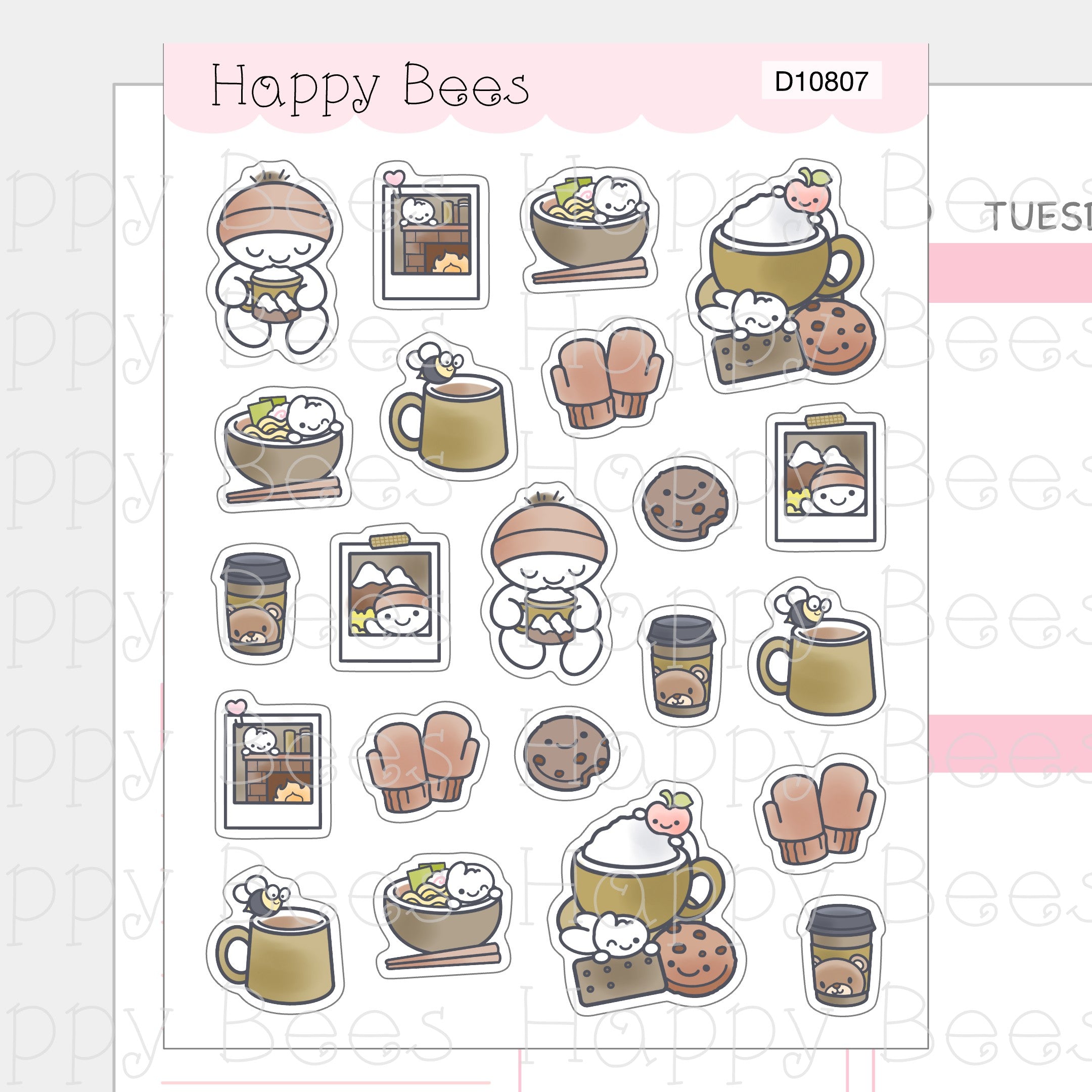 Cozy Winter Deco Sheet - Cute Doodles Journal Planner Stickers D10807