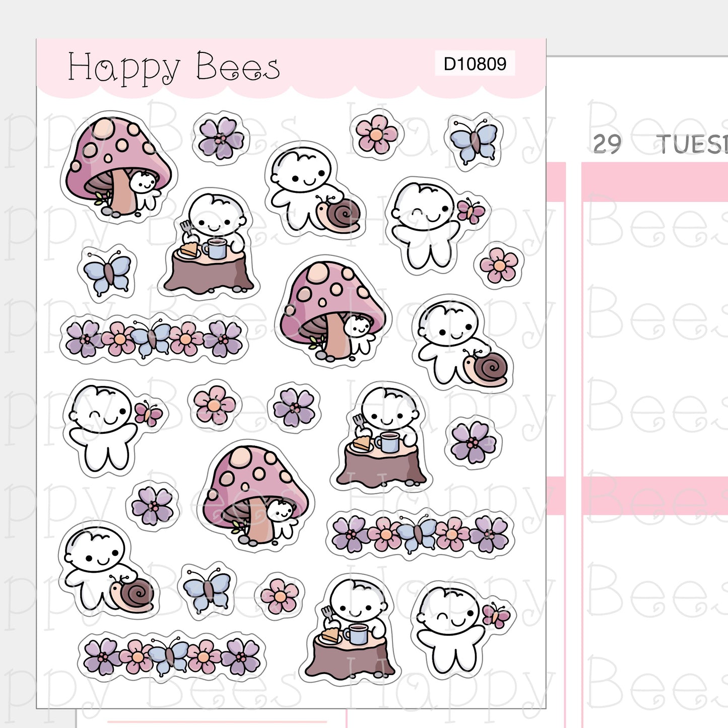 Spring Forest Deco Sheet - Cute Doodles Journal Planner Stickers D10809