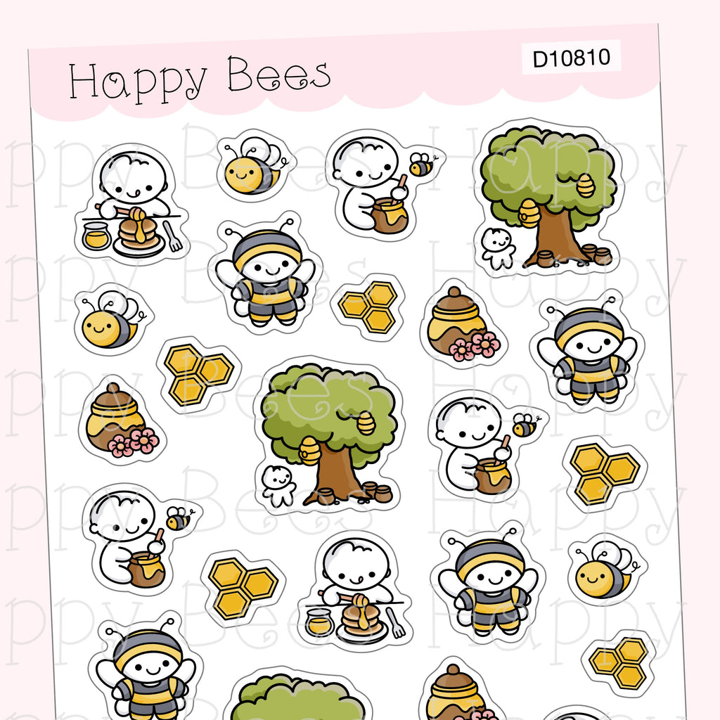 Honey Bee Deco Sheet - Cute Doodles Journal Planner Stickers D10810