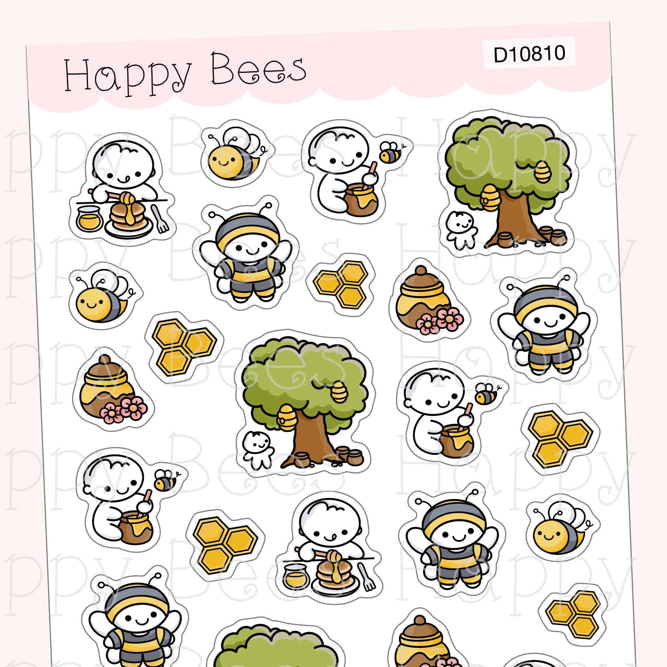 Honey Bee Deco Sheet - Cute Doodles Journal Planner Stickers D10810