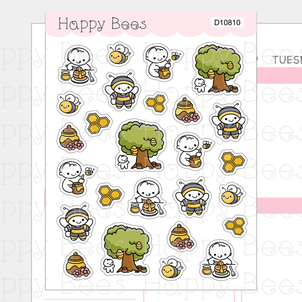 Honey Bee Deco Sheet - Cute Doodles Journal Planner Stickers D10810