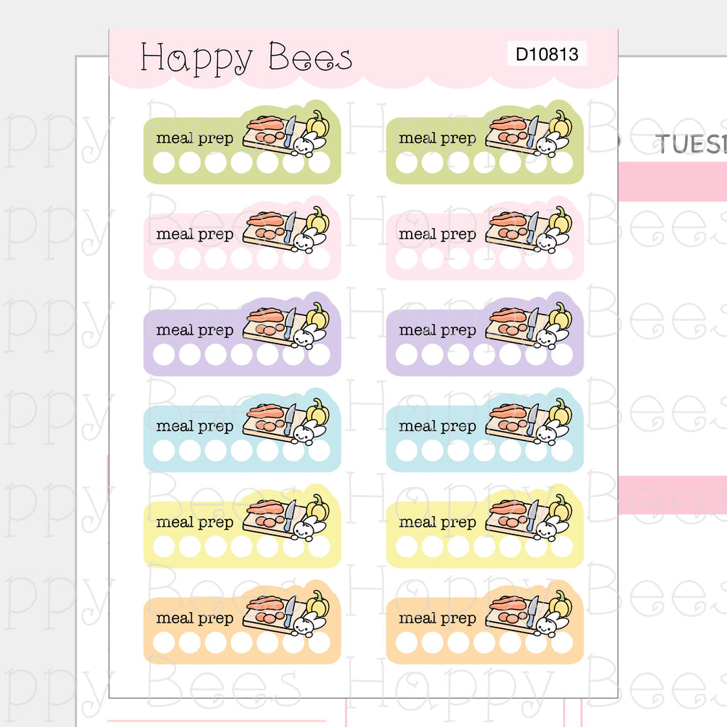 Meal Prep Weekly Tracker Boxes - Cute Hobonichi Cousin Planner Stickers D10813