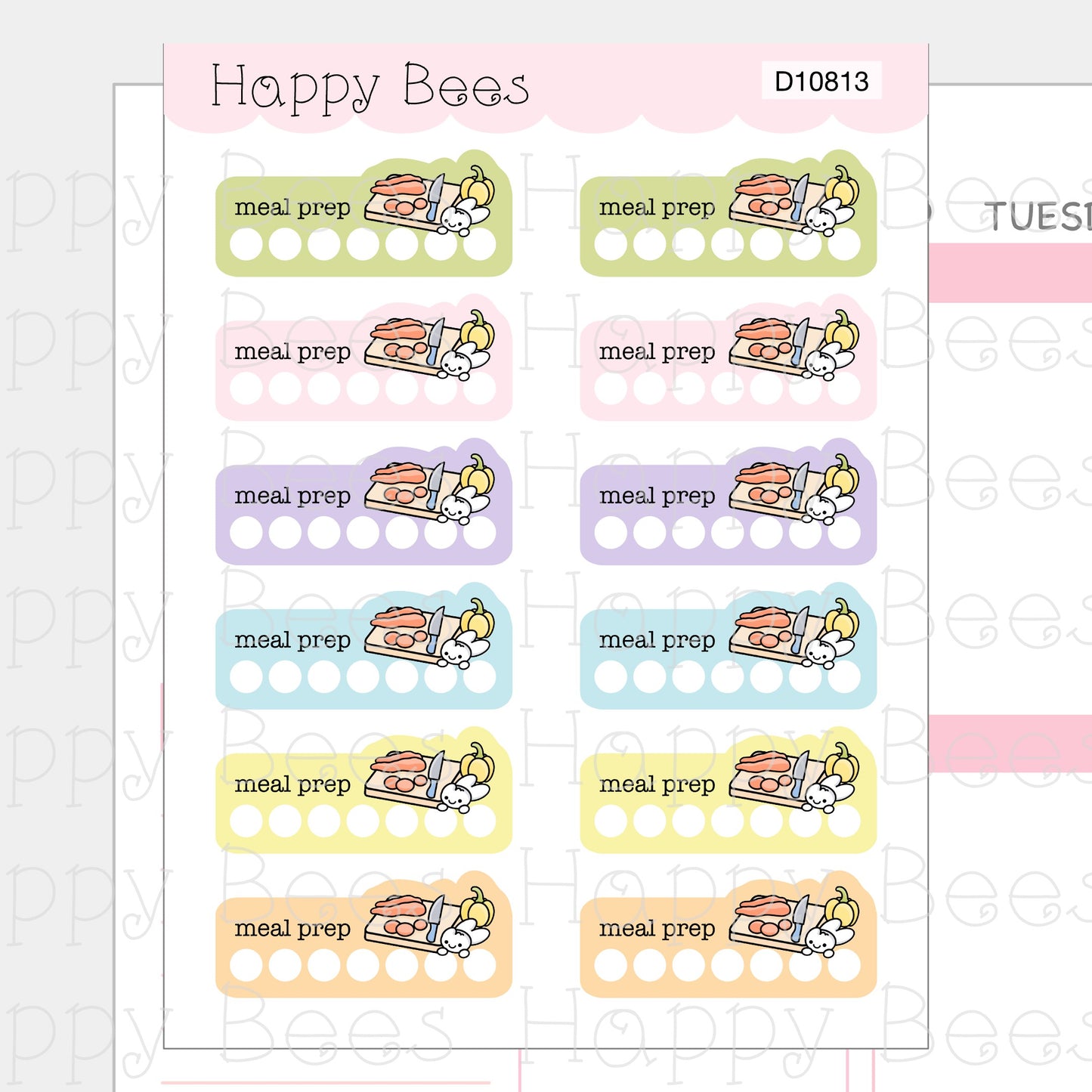 Meal Prep Weekly Tracker Boxes - Cute Hobonichi Cousin Planner Stickers D10813