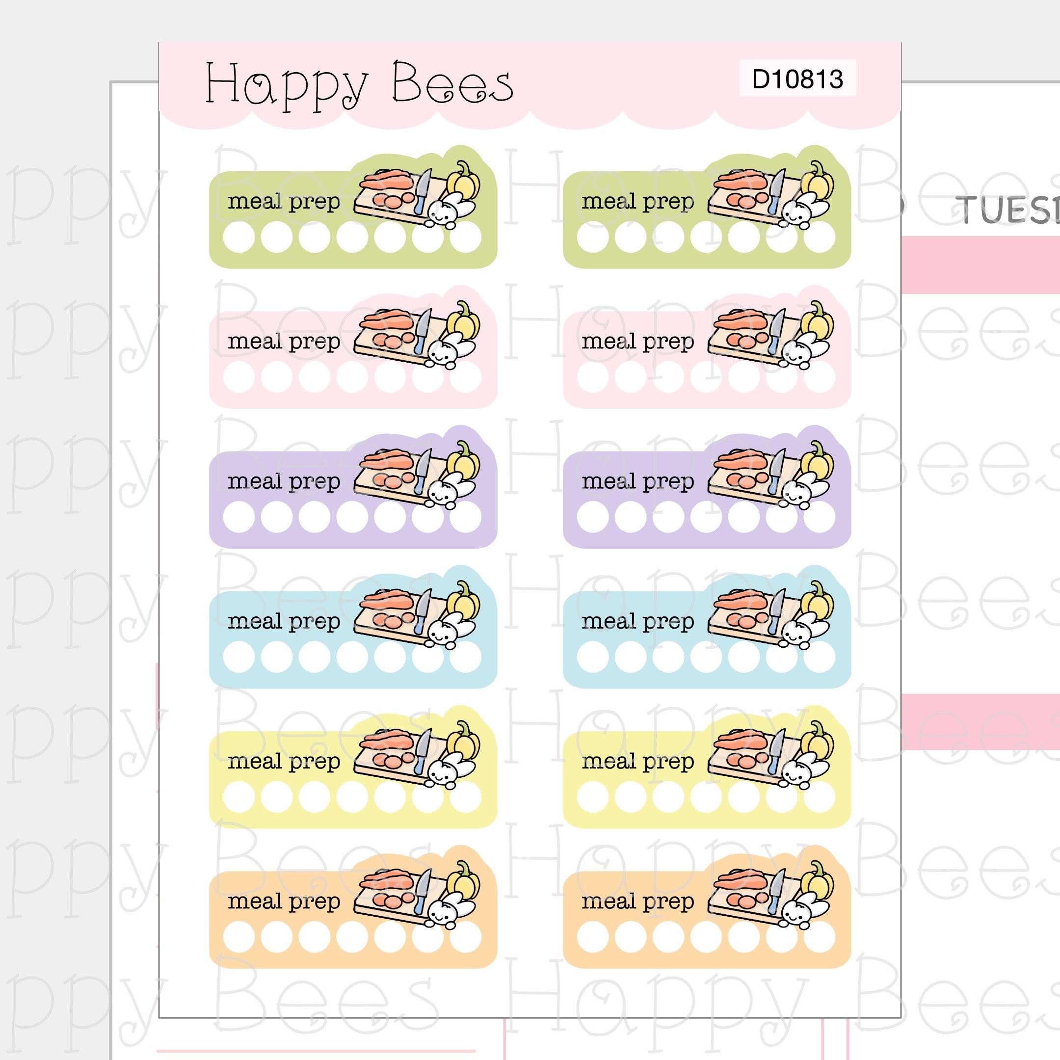 Meal Prep Weekly Tracker Boxes - Cute Hobonichi Cousin Planner Stickers D10813