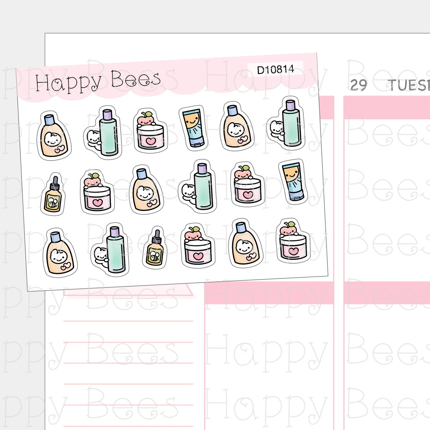 Skincare Doodles - Cute Self Care Planner Stickers D10814